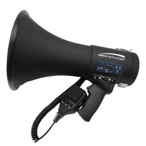 Speco ER390UMB 20 Watt Deluxe Megaphone with Siren, USB Recording & External Mic- Matte Black