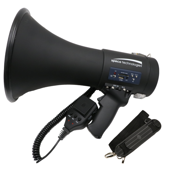 Speco ER390UMB 20 Watt Deluxe Megaphone with Siren, USB Recording & External Mic- Matte Black