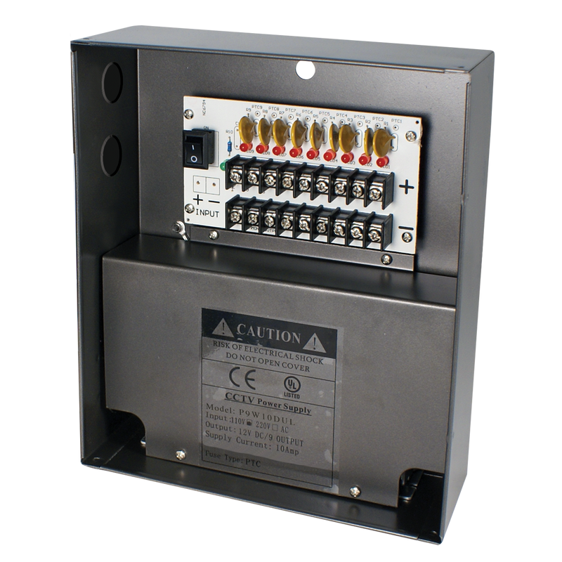 Speco P9W10DUL 9CH @ 10A DC Camera Power Supply – UL Certified (W-12VDC-9P/10A(UL)AP)