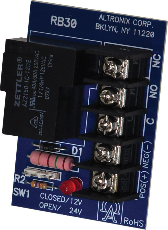 Altronix RB30 Relay Module, 12/24VDC, SPDT Contact @ 30A - 28VDC/120VAC/277VAC