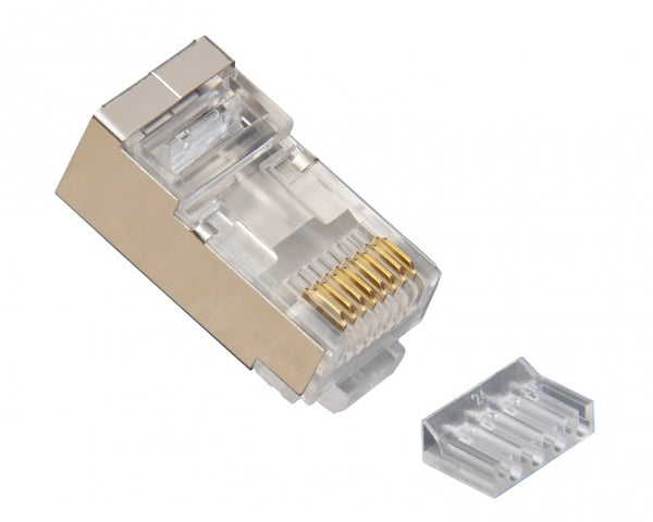 Platinum Tools 106205 RJ45 (8P8C) Shielded Cat6 2 pc. Connector w/ Liner, Round Solid, 3-Prong. 100/Tray.