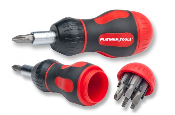 Platinum Tools 19120C 8-in-1 Ratcheted Stubby Screwdriver