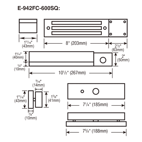 Seco-Larm E-942FC-600SQ 600-lb Electromagnetic Gate Lock, Face Mount, Weldable, Pack of 2