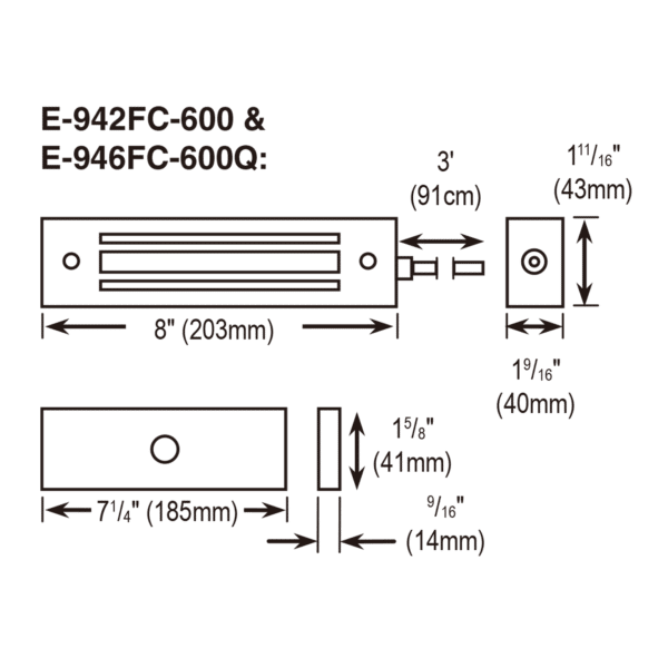Seco-Larm E-946FC-600Q 600-lb Electromagnetic gate lock, face or surface mount, UL Listed