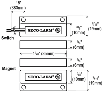 Seco-Larm SM-205Q/BR Miniature Surface-Mount Magnetic Contact – Brown, 3/4″ (19mm) Gap, Closed loop, UL Listed, Pack of 10