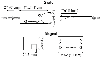 Seco-Larm SM-226L-3Q Overhead Door Magnetic Contact, 2-3/4″ (70mm) Gap, Open/Closed loop (3 Wires)