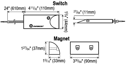 Seco-Larm SM-226R-3Q Overhead Door Magnetic Contact, 2-3/4″ (70mm) Gap, Open/Closed loop (3 Wires)