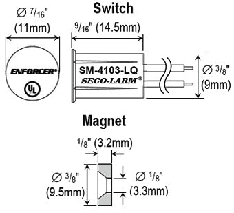 Seco-Larm SM-4103-LQ/W 3/8″ Rare-Earth Recessed-Mount Magnetic Contact Switch – White, 1/2″ (12mm) Gap, Closed loop, UL Listed, Pack of 10