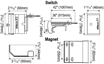 Seco-Larm SM-4201-L6Q Track-Mount Overhead Door Magnetic Contact, 3″ (76mm) Gap, Open/Closed loop x2 (6 Wires)