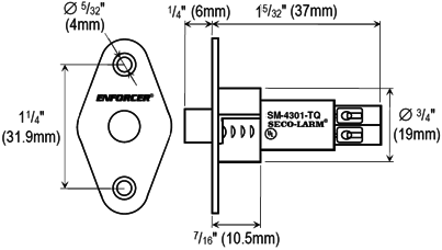 Seco-Larm SM-4301-TQ/W Plunger-Type Quick-Connect Terminals Recessed-Mount Magnetic Contact – White, 1/4″ (6mm) Gap, Closed loop, Pack of 10