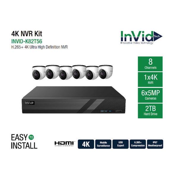 Invid INVID-K82T56 8 Channel NVR with 2 TB + (6) 5-Megapixel Cameras