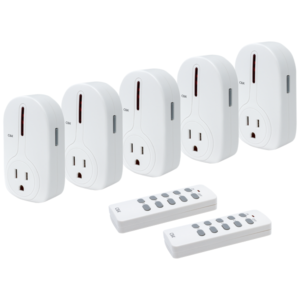 Seco-Larm LS-525A-14Q Wireless Outlet Controller – 5 Wireless Outlets, 2 Remote