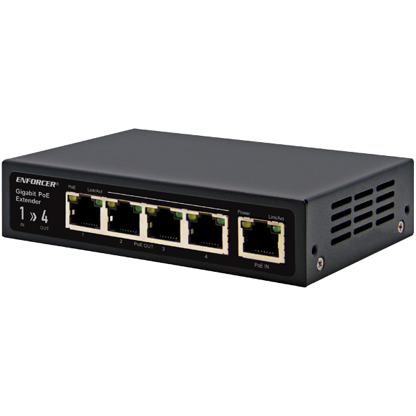 Seco-Larm NR-P401E-TQ Gigabit PoE Extender, 1-Input to 4-Outputs