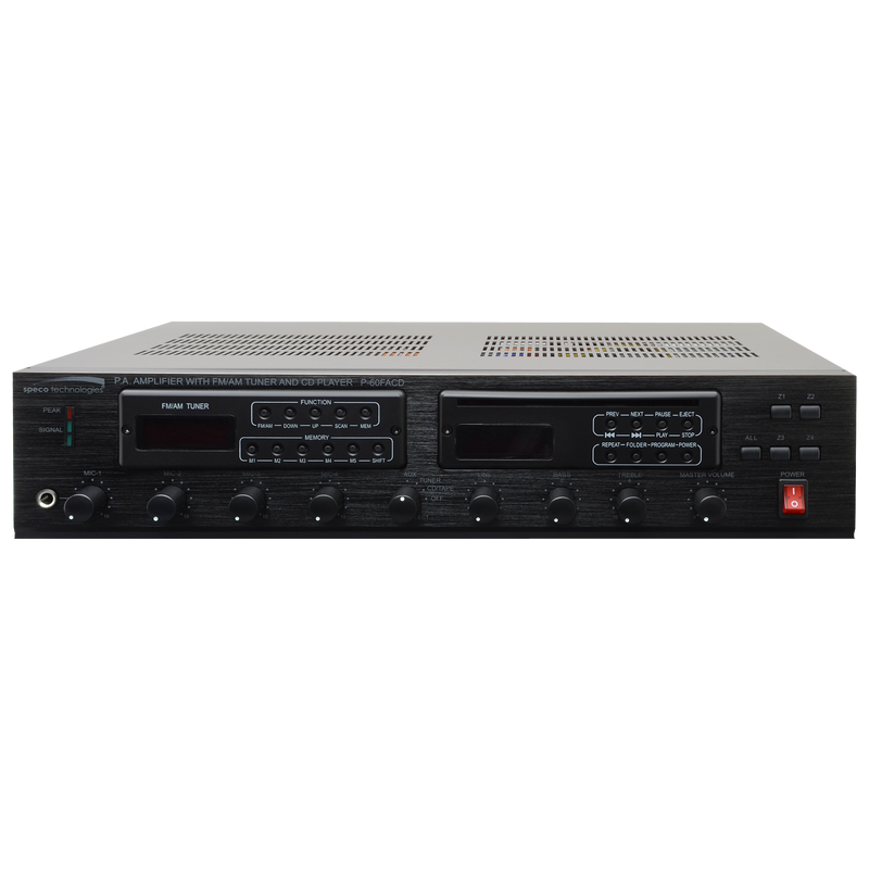 Speco P60FACD 60W PA Amplifier with AM/FM Tuner and CD Player