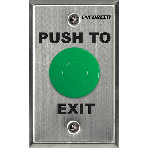 Seco-Larm SD-7201GC-PEQ Request-to-Exit Plate w Green mushroom cap push button, “Push To Exit,” SPDT