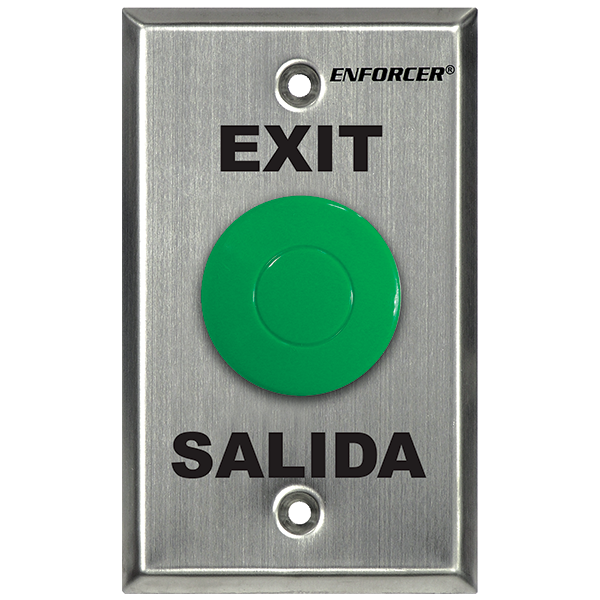 Seco-Larm SD-7201GFPE1Q Request-to-Exit Plate with green mushroom cap push button, “Exit” and “Salida,” DPDT