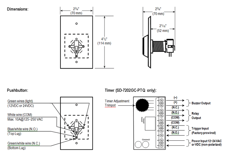 Seco-Larm SD-7202GC-PEQ LED Illuminated RTE Single-gang Wall Plate w Large Green Button, 12~24 VDC, stainless-steel