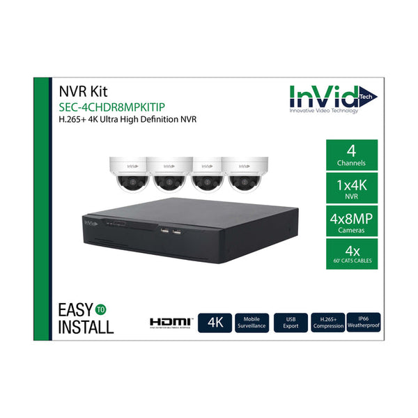 Invid SEC-4CHDR8MPKITIP/4 4CH NVR W/ 4 8MP CAMERAS 4 CABLES