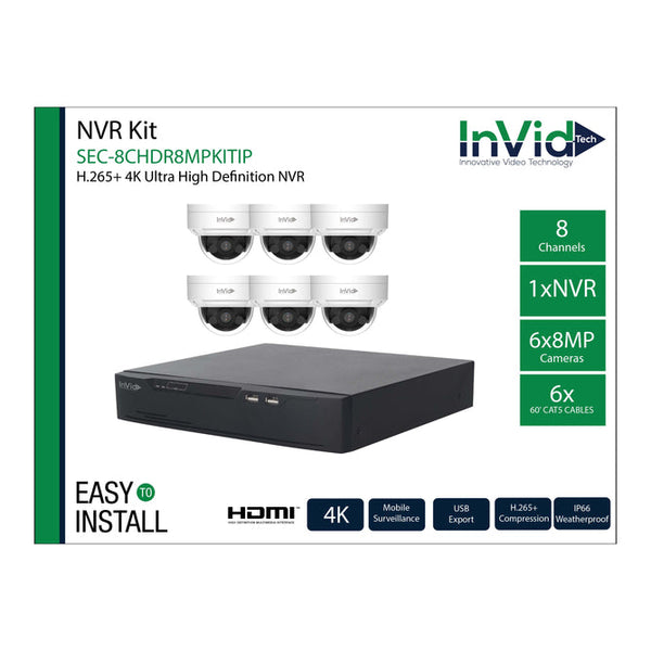 Invid SEC-8CHDR8MPKITIP/4 8CH NVR W/ 4 8MP CAMERAS 4 CABLES