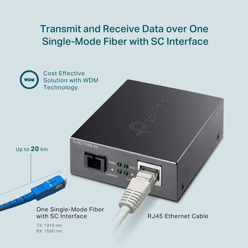 TP-Link TL-FC111PB-20 10/100Mbps WDM Media Converter with 1-Port PoE