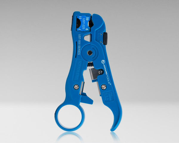 Universal Cable Stripping Tool with Cable Stop for COAX, Network, and Telephone Cables