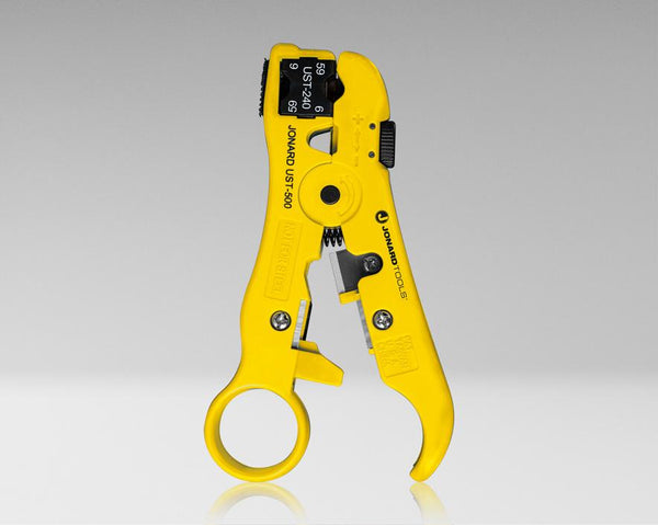 Universal Cable Stripping Tool with Cable Stop for COAX, Network, and Telephone Cables