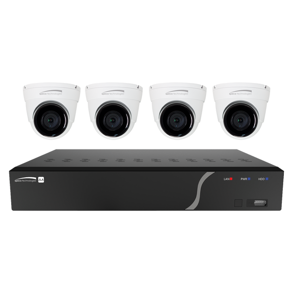 Speco ZIPK4TA 4 Channel Surveillance Kit with Three 5MP IP Cameras and One 8MP Advanced Analytics Camera, 1TB