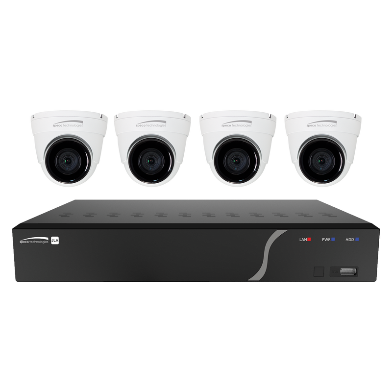 Speco ZIPK4TA 4 Channel Surveillance Kit with Three 5MP IP Cameras and One 8MP Advanced Analytics Camera, 1TB