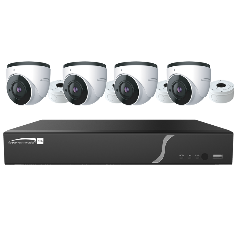 Speco ZIPL4D1 4 CH H.265 NVR w/ 4 H.265 IP Turrets 2.8mm lens