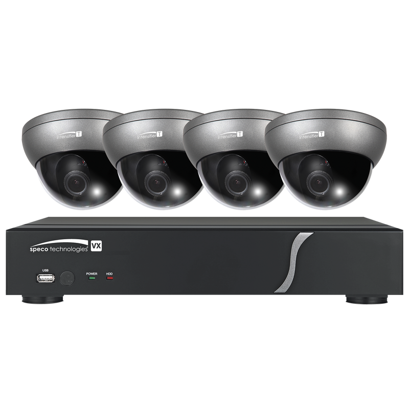 Speco ZIPT471 4CH HD-TVI DVR, 1080p, 60fps, 1TB w/ 4 Outdoor Intensifier® Dome Cameras