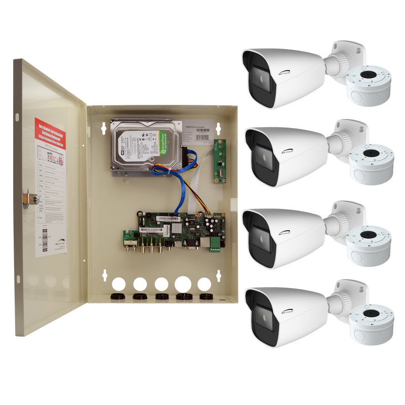 Speco ZIPTW4B1 4CH HD-TVI WALL MT DVR, 1080p, 60fps, 1TB w/ 4 IR Bullet Cameras
